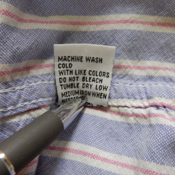 Paper Denim Cloth Womens Shirt Medium Blue Stripe Pockets Cotton Roll Tab Sleeve - Picture 7 of 8